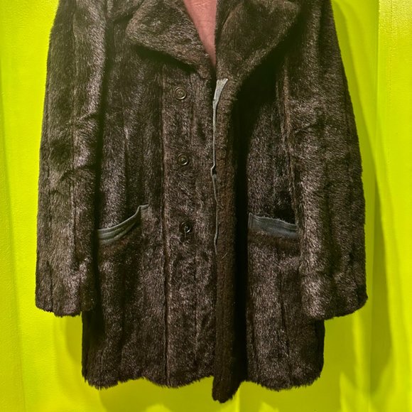 Black Faux Fur Authentic 1960s Vintage Black Coat - Picture 2 of 3